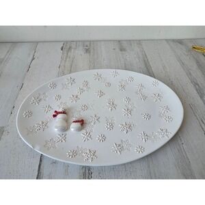 Snowflakes snowman Xmas platter serving unique shabby chic large